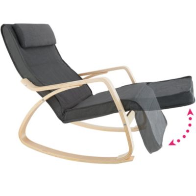 Fauteuil à bascule Avec des accoudoirs, cadre en bois de bouleau gris foncé