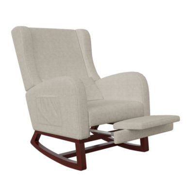 Fauteuil à Bascule Avec Repose-pieds, Fauteuil Moderne Avec Poches Latérales Et Accoudoirs, Beige
