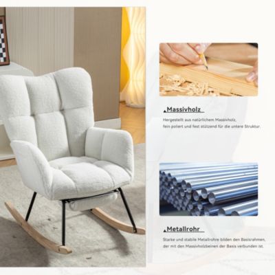 Fauteuil à Bascule Blanc - Fauteuil Relax en Tissu Polaire Teddy avec Repose-Pieds Extensible et Dossier Haut
