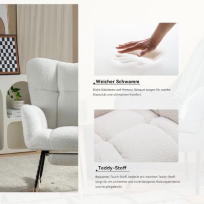 Fauteuil à Bascule Blanc - Fauteuil Relax en Tissu Polaire Teddy avec Repose-Pieds Extensible et Dossier Haut