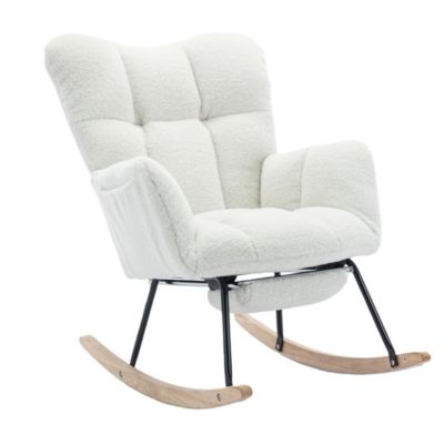 Fauteuil à Bascule Blanc - Fauteuil Relax en Tissu Polaire Teddy avec Repose-Pieds Extensible et Dossier Haut