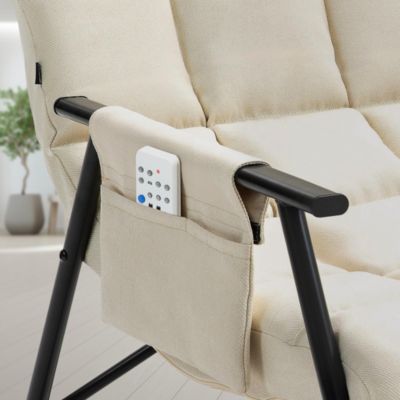 Fauteuil à bascule Cathy, relax rembourré, bascule avec dossier, structure métallique, accoudoirs, poche latérale Crème/Tissu