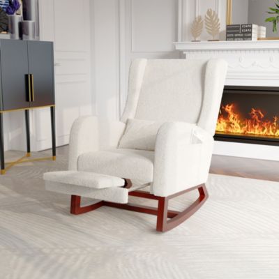 Fauteuil à bascule, Chaise à Bascule - Jambes Rétractable Chaise - Blanc
