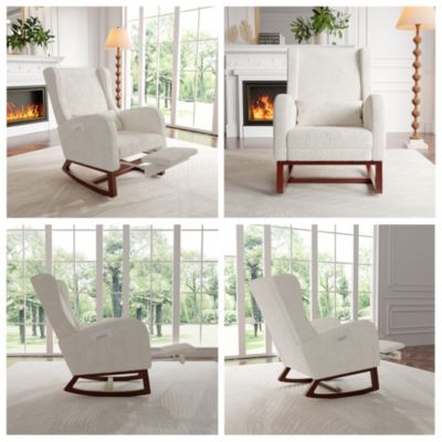 Fauteuil à bascule, Chaise à Bascule - Jambes Rétractable Chaise - Blanc
