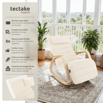 Fauteuil à bascule confortable design élégant beige avec repose-pieds réglable 5 positions