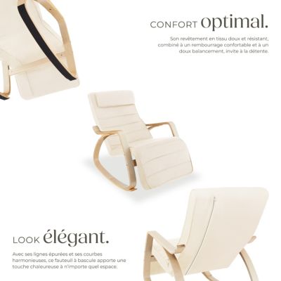 Fauteuil à bascule confortable design élégant beige avec repose-pieds réglable 5 positions