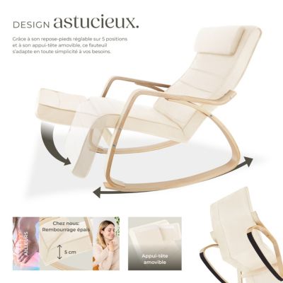 Fauteuil à bascule confortable design élégant beige avec repose-pieds réglable 5 positions
