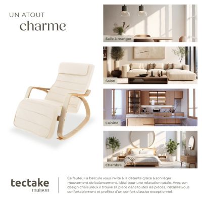 Fauteuil à bascule confortable design élégant beige avec repose-pieds réglable 5 positions