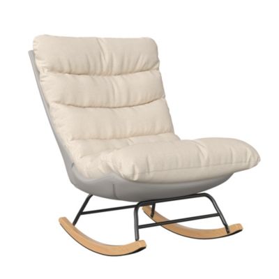Fauteuil à bascule d'allaitement en tissu Teddy avec dossier haut pour adultes, pieds en métal, chaise de 83 x 54 x 93 cm