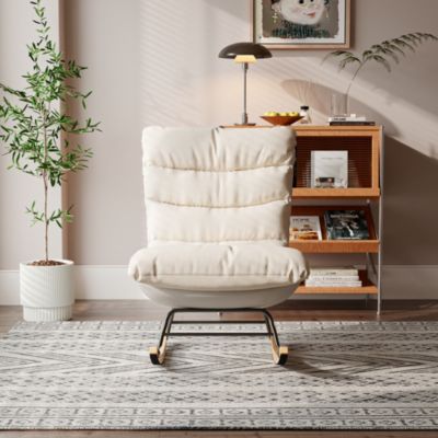 Fauteuil à bascule d'allaitement en tissu Teddy avec dossier haut pour adultes, pieds en métal, chaise de 83 x 54 x 93 cm