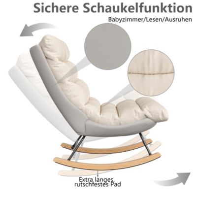 Fauteuil à bascule d'allaitement en tissu Teddy avec dossier haut pour adultes, pieds en métal, chaise de 83 x 54 x 93 cm