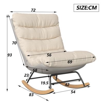Fauteuil à bascule d'allaitement en tissu Teddy avec dossier haut pour adultes, pieds en métal, chaise de 83 x 54 x 93 cm