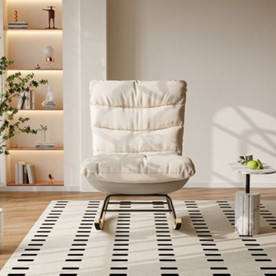 Fauteuil à bascule d'allaitement en tissu Teddy avec dossier haut pour adultes, pieds en métal, chaise de 83 x 54 x 93 cm