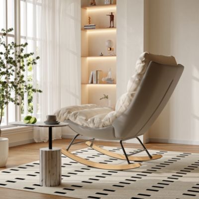 Fauteuil à bascule d'allaitement en tissu Teddy avec dossier haut pour adultes, pieds en métal, chaise de 83 x 54 x 93 cm