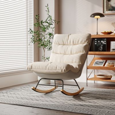 Fauteuil à bascule d'allaitement en tissu Teddy avec dossier haut pour adultes, pieds en métal, chaise de 83 x 54 x 93 cm