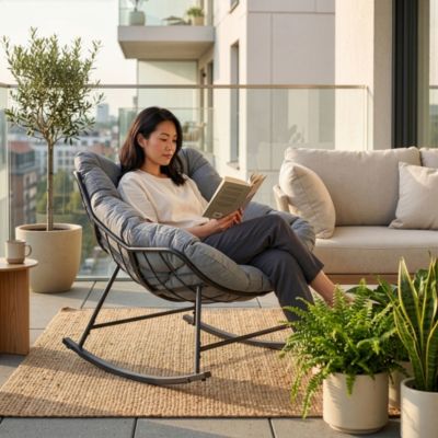 Fauteuil à bascule de jardin Villeneuve 85 x 90 x 91 cm noir gris en.casa