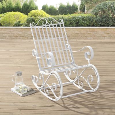 Fauteuil à Bascule de Jardin Vintage Geraldton Métal 92x59x90 cm Blanc en.casa
