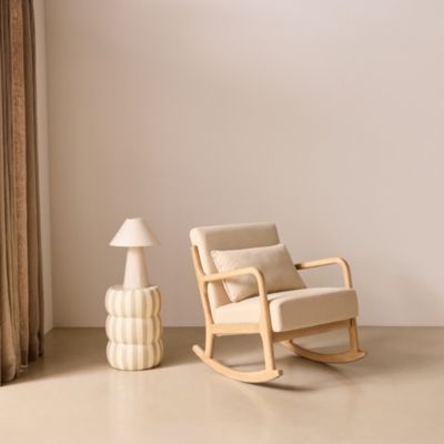 Fauteuil à bascule design en bois et tissu. 1 place. rocking chair scandinave. beige