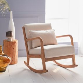 Fauteuil à bascule design en bois et tissu. 1 place. rocking chair scandinave. beige