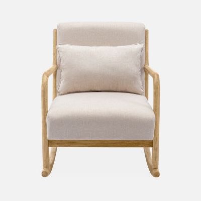 Fauteuil à bascule design en bois et tissu. 1 place. rocking chair scandinave. beige