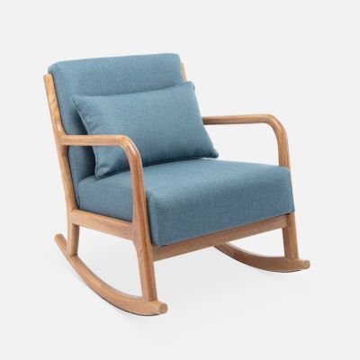 Fauteuil à bascule design en bois et tissu. 1 place. rocking chair scandinave. bleu