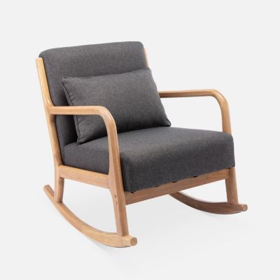 Fauteuil à bascule design en bois et tissu. 1 place. rocking chair scandinave. gris foncé