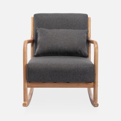 Fauteuil à bascule design en bois et tissu. 1 place. rocking chair scandinave. gris foncé