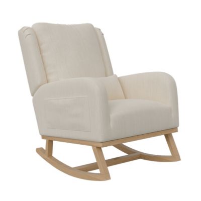 Fauteuil à Bascule Doux pour Chambre,rembourré à Dossier Haut, avec Oreiller, 2 Poches, Fauteuil Allaitement, Coton et Lin