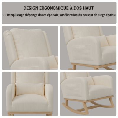 Fauteuil à Bascule Doux pour Chambre,rembourré à Dossier Haut, avec Oreiller, 2 Poches, Fauteuil Allaitement, Coton et Lin