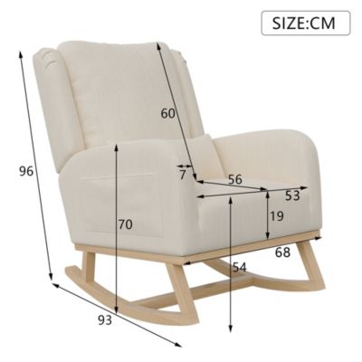 Fauteuil à Bascule Doux pour Chambre,rembourré à Dossier Haut, avec Oreiller, 2 Poches, Fauteuil Allaitement, Coton et Lin