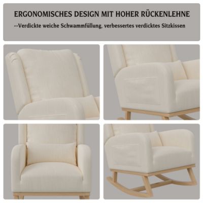 Fauteuil à Bascule Doux pour Chambre,rembourré à Dossier Haut, avec Oreiller, 2 Poches, Fauteuil Allaitement, Coton et Lin