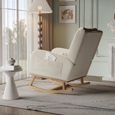 Fauteuil à Bascule Doux pour Chambre,rembourré à Dossier Haut, avec Oreiller, 2 Poches, Fauteuil Allaitement, Coton et Lin