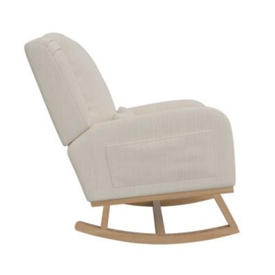Fauteuil à Bascule Doux pour Chambre,rembourré à Dossier Haut, avec Oreiller, 2 Poches, Fauteuil Allaitement, Coton et Lin