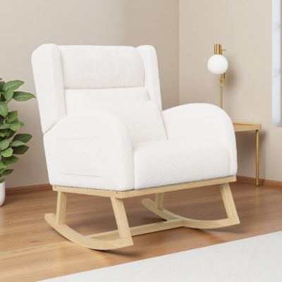 Fauteuil à bascule en teddy blanc avec soutien lombaire, design cosy et moderne pour salon ou chambre