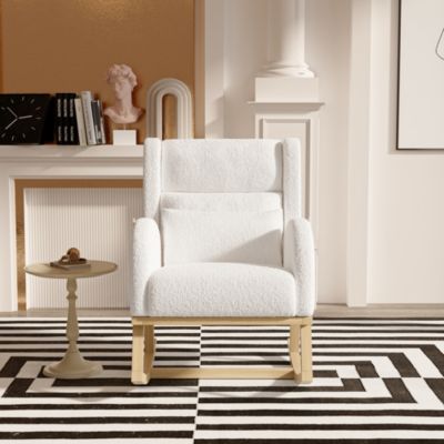 Fauteuil à bascule en teddy blanc avec soutien lombaire, design cosy et moderne pour salon ou chambre