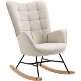 Fauteuil à Bascule en Tissu Beige avec Pieds en Bois/Métal - Meuble Salon Chambre