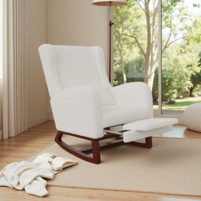Fauteuil à bascule en tissu teddy avec repose-jambes extensible, poches latérales et coussin inclus, blanc