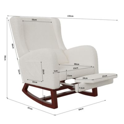 Fauteuil à bascule en tissu teddy avec repose-jambes extensible, poches latérales et coussin inclus, blanc
