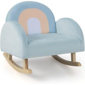 Fauteuil à Bascule Enfant 3-5 Ans Canapé Enfant Cadre en Bois Massif et Revêtement en Velours Design Anti-Basculement Bleu