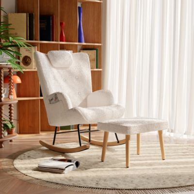 Fauteuil à bascule, fauteuil à bascule en peluche douce Teddy, appuie-tête et repose-pieds