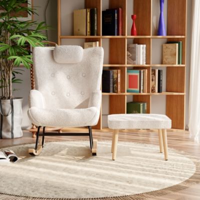 Fauteuil à bascule, fauteuil à bascule en peluche douce Teddy, appuie-tête et repose-pieds