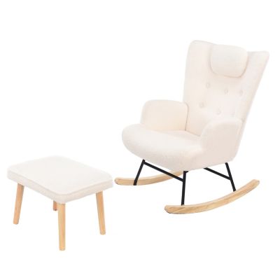 Fauteuil à bascule, fauteuil à bascule en peluche douce Teddy, appuie-tête et repose-pieds