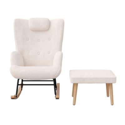 Fauteuil à bascule, fauteuil à bascule en peluche douce Teddy, appuie-tête et repose-pieds