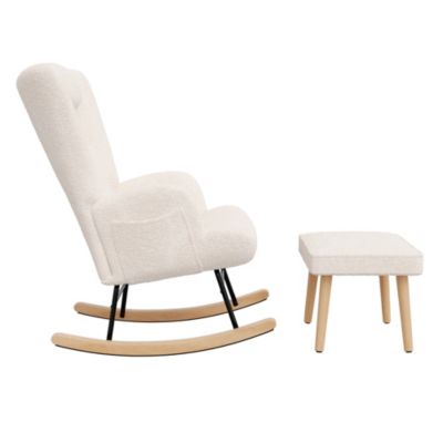 Fauteuil à bascule, fauteuil à bascule en peluche douce Teddy, appuie-tête et repose-pieds