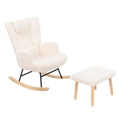 Fauteuil à bascule, fauteuil à bascule en peluche douce Teddy, appuie-tête et repose-pieds