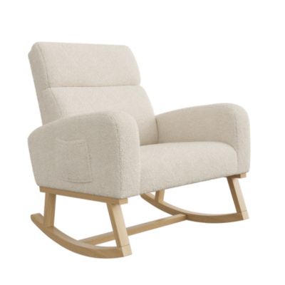 Fauteuil à Bascule, Fauteuil D'allaitement Avec Pieds En Bois Massif, Adapté Au Salon Chambre, Beige