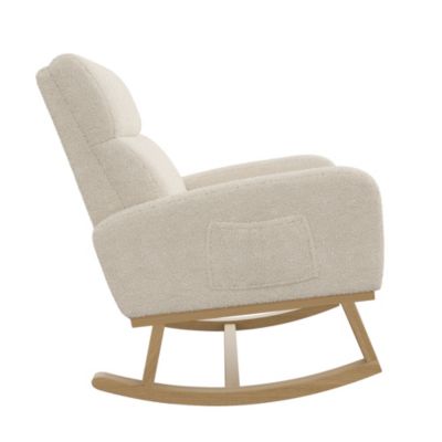 Fauteuil à Bascule, Fauteuil D'allaitement Avec Pieds En Bois Massif, Adapté Au Salon Chambre, Beige