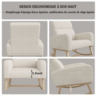 Fauteuil à Bascule, Fauteuil D'allaitement Avec Pieds En Bois Massif, Adapté Au Salon Chambre, Beige
