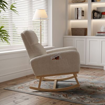 Fauteuil à Bascule, Fauteuil D'allaitement Avec Pieds En Bois Massif, Adapté Au Salon Chambre, Beige
