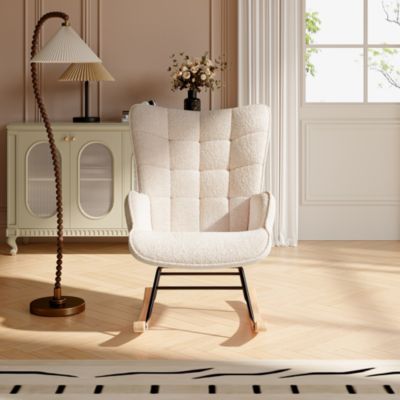 Fauteuil à Bascule, Fauteuil d'allaitement rembourré, Chaise à Bascule d'extérieur Ergonomique, 75 x 68 x 92cm, pour Salon, Beige